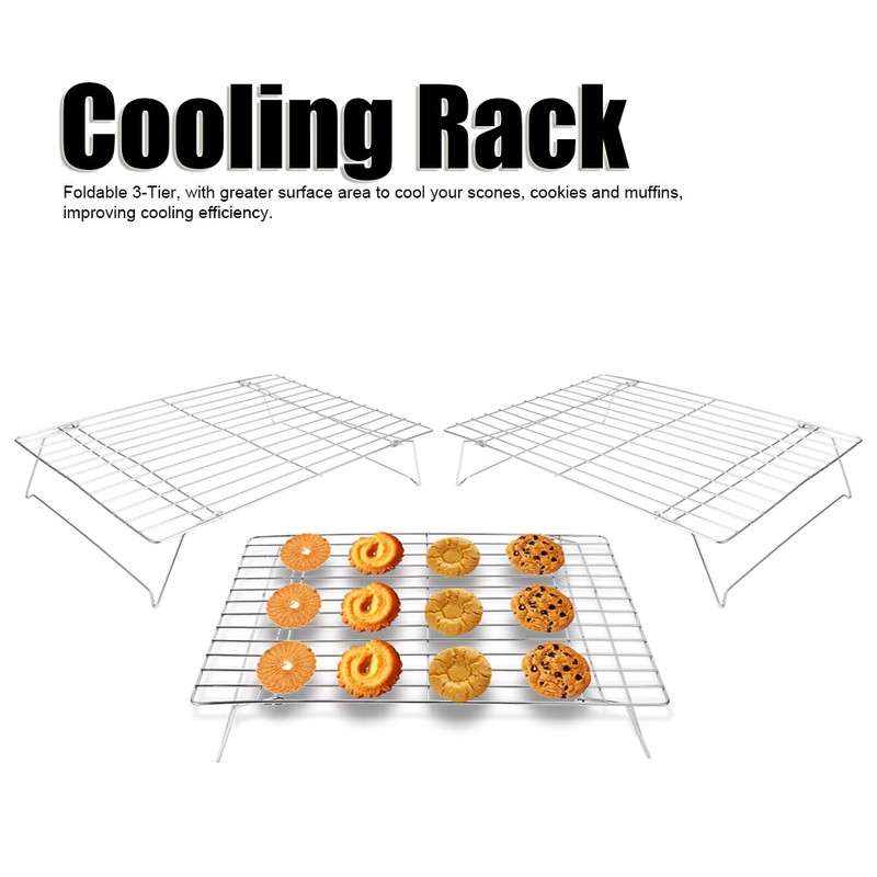 3‑Tier Cooling Rack Collapsible Folding Legs for Cookies Cakes Kitchen