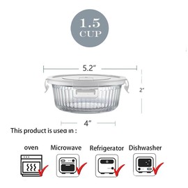 H.JSS WDJS 1.5 cup Round Glass Food Storage Containers with Lids, 12oz Small Glass Meal Prep Containers set, Heat-Resistant BPA-Free Round food bowl for Leftover. Microwave, Dishwasher & Freezer Safe
