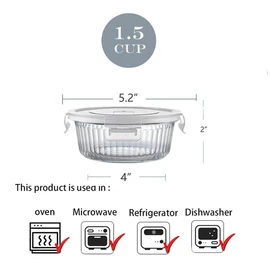 H.JSS WDJS 1.5 cup Round Glass Food Storage Containers with Lids, 12oz Small Glass Meal Prep Containers set, Heat-Resistant BPA-Free Round food bowl for Leftover. Microwave, Dishwasher & Freezer Safe