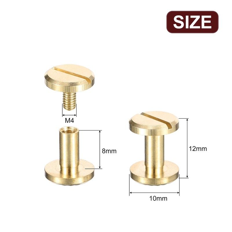 sourcing map 10Pack Brass Chicago Screws, 4x8x10mm Flower Texture Flat