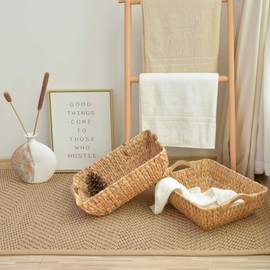 StorageWorks Hand-Woven Jumbo Storage Baskets with Wooden Handles, Water Hyacinth Wicker Baskets for Organizing, 17 ¼ x 13 ¼ x 6 inches, 2-Pack