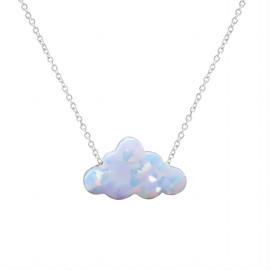 ALRNBY Opal Necklace for Women Dainty Silver/Rose Gold Teardrop Pendant Necklace White Cloud Necklace Silver/Gold Chain Choker Lucky Fashion Trendy CZ Jewelry Gifts for Women (silver cloud)