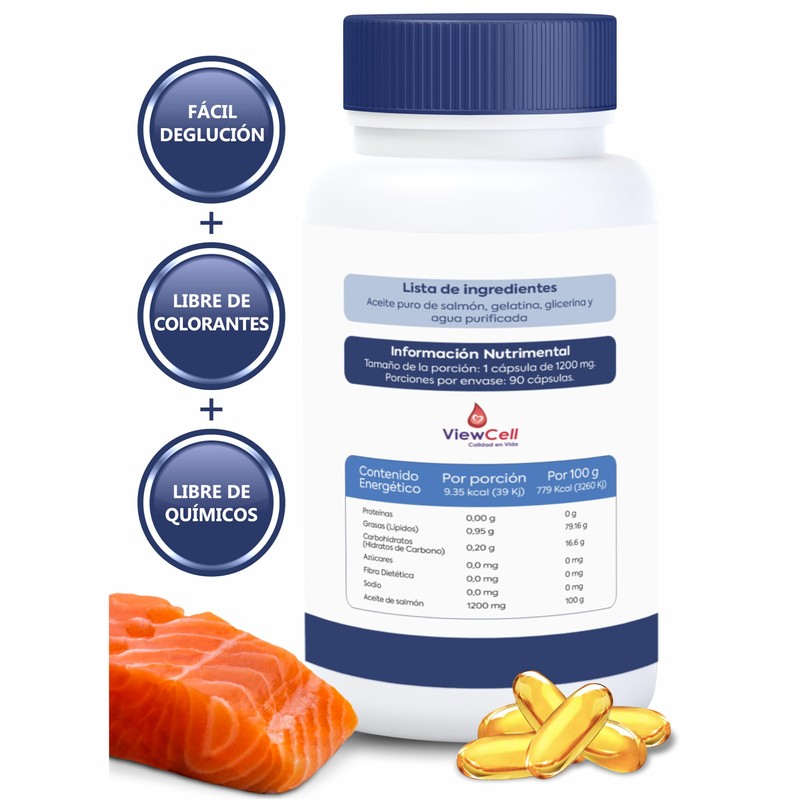 ViewCell Cápsulas Omega 3 de Salmón de 1200 mg. Suplemento