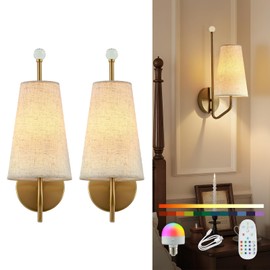 MHSNL Battery Powered Wall Lamps Set of 2,Gold Wireless Wall Sconces,Rechargeable Wall Lights with Remote Control,Wall Scone,Light Sconces Wall Deco, Lighting in Bedroom,Living Room,Corridor,Bedside
