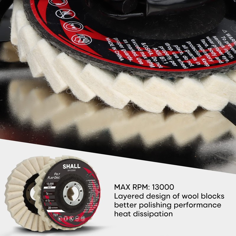 SHALL 6-Pack Felt Flap Disc Abrasives 4-1/2" x 7/8" Arbor,