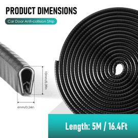 Car Door Edge Protector 5M/16.4Ft, U Shape Car Door Rubber Edge Trim No Glue, Fit for Most Cars