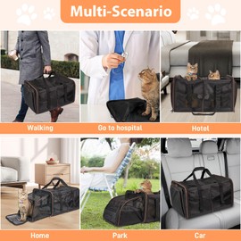 Cat Travel Carrier with Litter Box, Expandable Cat Carrier for 2 Cats for Car Travel, Soft Sided Pet Carrier for Cats and Dogs up to 30lbs, Black