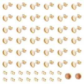 UNICRAFTALE 100 Pieces 18K Gold-Plated Blank Stud Earrings DIY 6 mm Round Cabochon Earring Settings Trays Stud Earrings DIY Stainless Steel Stud Earrings for Jewellery Making
