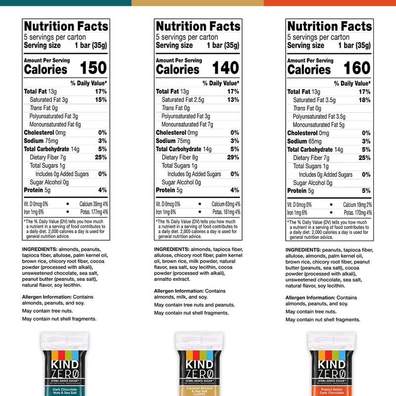 KIND ZERO Added Sugar Bars, Variety Pack, Dark Chocolate Nuts