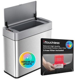 iTouchless 4 Gallon Sensor 2.0 Technology Bathroom Trash Can with AbsorbX Odor Filter, Left-Opening Lid, Slim Stainless Steel Automatic Bin for Home Office Bedroom Living Room Store Business School