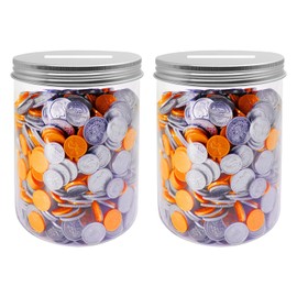 Mczxon Large Coin Bank Jar 2-Pack, Big Clear Plastic Coin Money Tip Change Saving Piggy Jar with Silver Slotted Lid, Large Plastic Coins Piggy Money Change Clear Bank for Adults Teens Kids Girls Boys