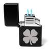 ROLYAD Dual Flame Torch Lighter 4 Leaf Clover Shamrock (Black)