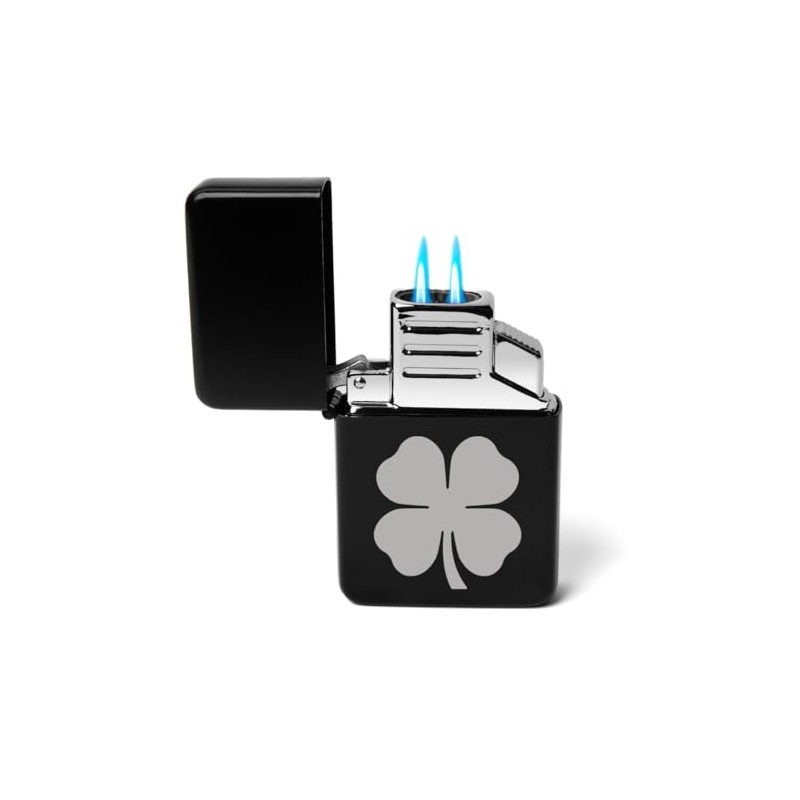 ROLYAD Dual Flame Torch Lighter 4 Leaf Clover Shamrock (Black)