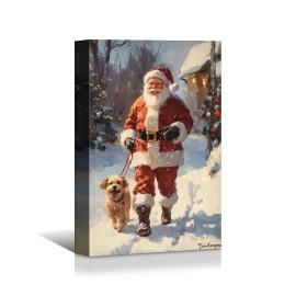 Santa Snowy Walk with Dog Canvas Artistic Christmas Decoration for Home Charming Canvas Art Perfect for Christmas Home Decorcolor: As shown, size: 16*24 inch