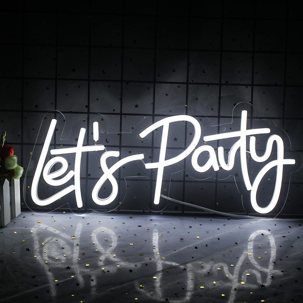 Lets Party Neon Sign Let's Party Led Sign Dimmable Neon Lights Neon Decorations for Party, Birthday Party,Wedding,Bachelorette Party,Bedroom Wall Decor (White)