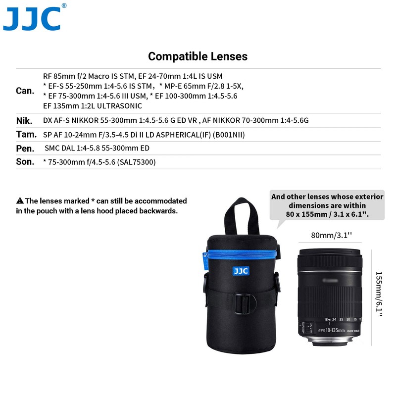 JJC Water Resistant Deluxe Lens Pouch with Shoulder Strap fits