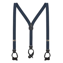 Suspender Store Solid Color Suspenders - 1-Inch Wide Elastic - Y-Back - Button - 54" for 6'1" to 6'5" tall - Navy - Black Leather