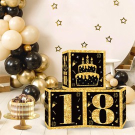 18th Birthday Decorations Boxes for Men or Boy- 3PCS Black Gold Happy 18th Birthday Balloons Boxes, 18 Year Old Party Supplies for Men Boy