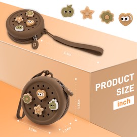 Elecbae Coin Purse with Charms, Zip Silicone Round Carrying Pouch (Brown)