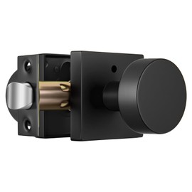 Crequal Black Door Knobs Interior, Heavy Duty Interior Door Knob, Square Bathroom/Bedroom Door Knob with Lock, Zinc Alloy Matte Black Indoor DoorKnob (1 Pack)