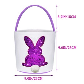Poptrend Easter Basket Bags,Easter Eggs/Gift Baskets for Kids,Bunny Tote Bag Bucket for Easter Eggs,Toys, Candy,Gifts (Purple paillette)