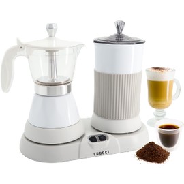 FUOCCI Espresso Maker With Milk Frother; 3 Cups Italian Coffee Maker; Electric Moka Pot And Frother For Cappuccino, Mocha, Latte Macchiato Cuban Coffee Maker Electric Cafeteras Electricas Modernas