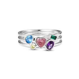 NARMO 925 Rings Colorful Cubic Zirconia Rings Sterling Silver for Women Pink Heart Ring Size 9