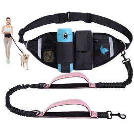 Hands Free Dog Leash, Waist Leash for Dog Walking, Running, Jogging, Waist Leashes with Adjustable Belt, Medium & Large Dogs Running Leashes Hands Free, Dual Padded Handles and Durable Bungee(Pink)