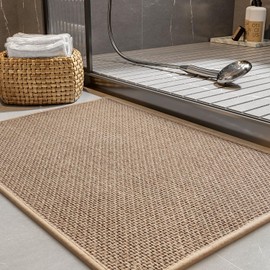 PADOOR Non-Slip Bath-Mats for Bathroom, Rubber-Backing Braided Absorbent Bathroom Mat Machine Washable Thin Bathroom Rugs Fit Under Door Quick Dry Bath Rugs for Bathroom Floor