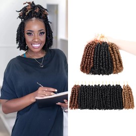 Passion Twist Crochet Hair- Mixed Colors Combo Pack,4 Inch 8 Packs Pre Looped Pretwisted Super Short Crochet Hair Extensions Braided by Synthetic Spring Kinky Twist Bohemian Curls(1B+27#+30#)