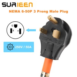 SURIEEN NEMA 6-50P to 6-15R/6-20R Welder Adapter Cord, NEMA 3 Prong Male Plug to 3 Prong Female Power Cord Adapter Converter for EV Charger Welder Generator Extension Cord, STW, 50 Amp, 250V, 1.5FT