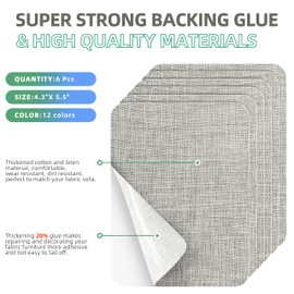 Azobur Coarse Linen Repair Patches, 6 Piece Self-Adhesive Linen Fabric Patches, Multi Color, Can be Used for Linen Sofa Repair and Linen Clothes Repair, Quick Fix Sofa.(Light Gray)