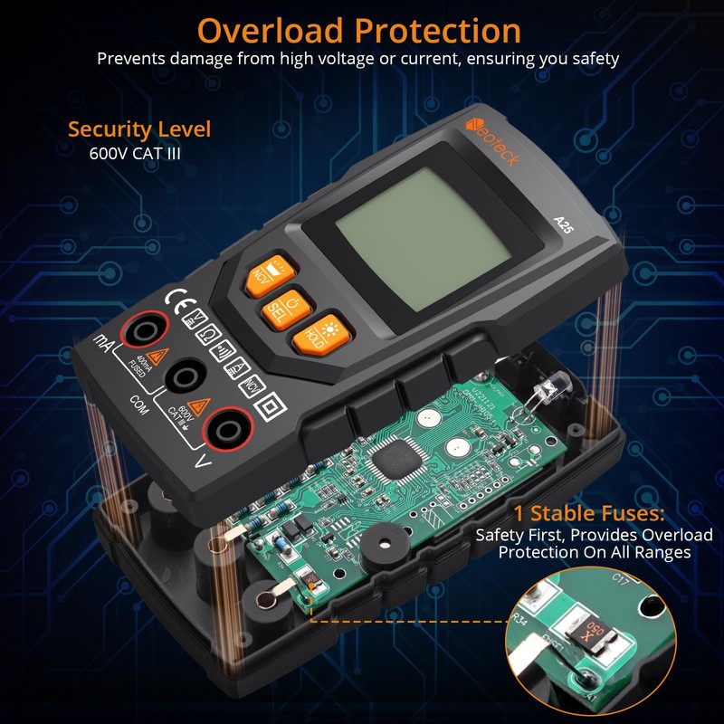 Neoteck Digital Multimeter 4000 Counts Smart Multimeter Auto-Ranging Voltage Tester