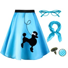 Knemksplanet Women's 50s Poodle Midi Skirts 4Pcs 1950s Costume Accessories Outfit Scarf Eyeglasses Polka Dot Earrings