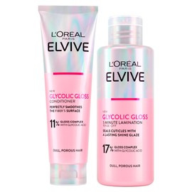 L'Oréal Paris Elvive Glycolic Gloss Glycolic Acid Hair Set with Conditioner 150ml + 5 Minute Lamination Treatment for Dull and Porous Hair 200ml - 2 Bottles