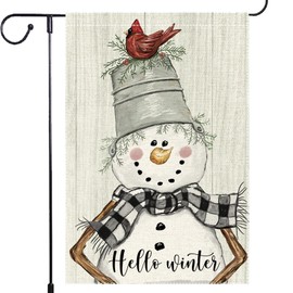 Snowman Cardinal Hello Winter Garden Flag 12x18 Inch Double Sided, Winter Holiday Yard Outdoor Flag