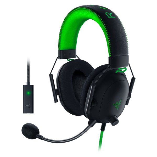 Razer BlackShark V2 Special Edition Gaming Headset, Black/Green, USB Sound Card Included, 3.5mm Analog, THX 7.1ch, Titanium Coated 50mm Driver, Unidirectional Microphone, Noise Canceling, Lightweight 9.4 oz (265 g), PC, PS4, PS5, Xbox Switch, RZ04-03230200-R3M1