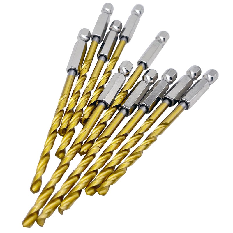 1/8" Hex Shank Titanium HSS Twist Drill Bits, 10PCS