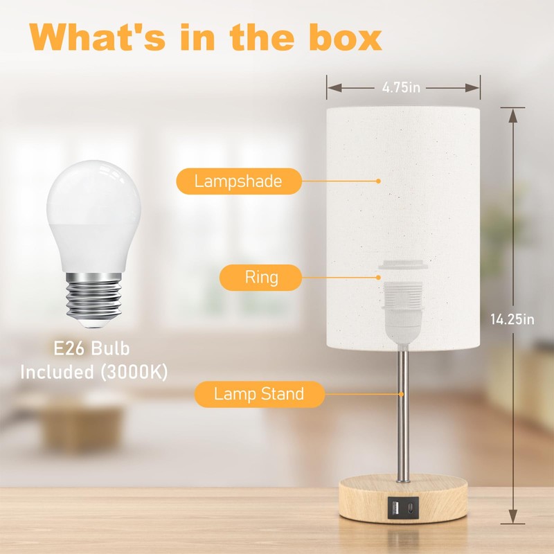 AKASUKI Table Lamp for Bedroom, 3 Way Dimmable Touch Lamp