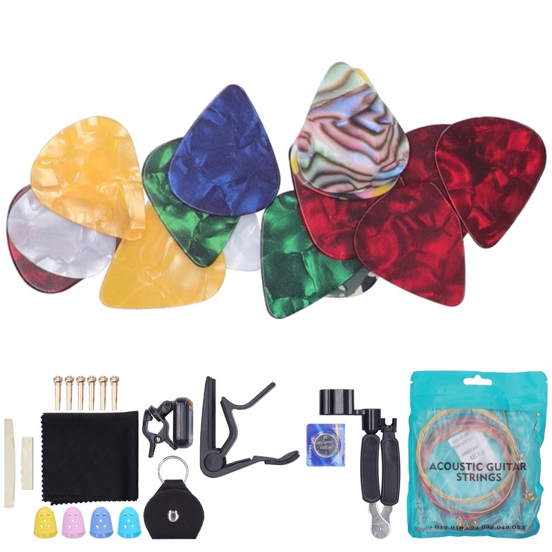50Pcs Guitar Accessories Kit Strings Picks Capo Finger Cot Tuner