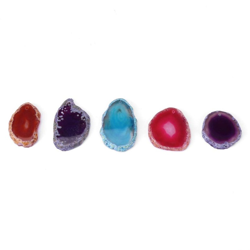 Pack of 5 Polished Agate Geode Discs, Stone Agate Light