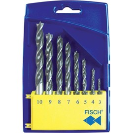 Fisch 01200008K Standard Wood Twist Drill Set in Plastic Box, 0 V, Multi-Colour, 3-10 mm, 8-Piece