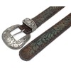 Western Scroll Buckle with Turquoise Tinted Embossed Brown Leather Belt,
