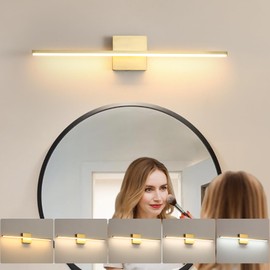 fengkiop Modern Bathroom Vanity Light 24 Inch, 18W Brushed Brass Bathroom Light Fixture Over Mirror, Dimmable 5CCT LED Wall Sconce Lighting for Restro