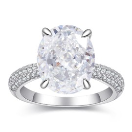 BAGUTTA PAVONE 10CT CZ Oval Cut Engagement Rings for Women,Women's 925 Sterling Silver High Carbon Solitaire Wedding Bands Engagement Promise Rings with 18K White Gold Plated Size 6