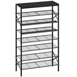UNITSTAGE 8-Tier Tall Shoe Rack Organizer Shoe Storage for Entryway 24-32 Pairs Metal Shoe Rack for Closet Heavy-Duty Shoe Rack with Wooden Top Shelf for Garage Black