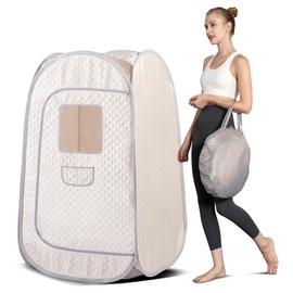 Smartmak Portable Steam Sauna Tent, Full Body Personal Home Spa, Lightweight Foldable Steam Room for Detox Therapy, Steamer NOT Included (L 31.5” * W 31.5” * H 55.2” Champagne)