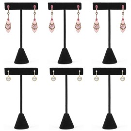 ZEONHEI 6 PCS 4.73 Inch T Stand Earring Holder, Black Velvet Earring Display T Shape Organizer, Metal T Bar Earring Display Stand for Selling, Showcase Display, Jewelry Trade Show