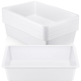 Hoteam 10 Pcs Flat Storage Tray Organizer Bin Letter Size Paper Trays for Classroom Art Activity Plastic Stackable File Organizer for School Office Teacher Book Organization(White)