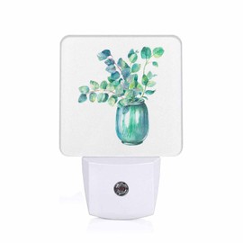 Jahiona LED Night Light Lamp with Smart Sensor Dusk to Dawn Sensor,Eucalyptus Watercolor Glass Vase Night Light Daylight White,0.5W Plug-into Wall for Adults,Bedroom,Bathroom,Hallway,Kitchen
